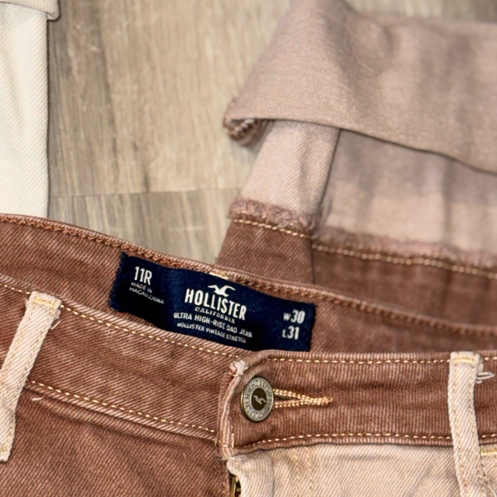 Hollister Patchwork Dad Jeans Brown Neutral High Rise W30 L31 NWOT - Picture 3 of 9